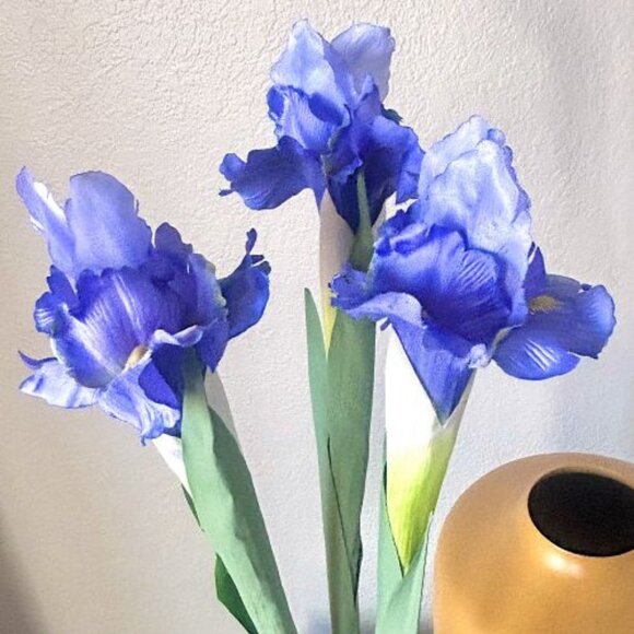 Blue-Purple 3 Stems 27.5" Artificial Faux Iris Irises Spring Summer Flowers New - Picture 1 of 5